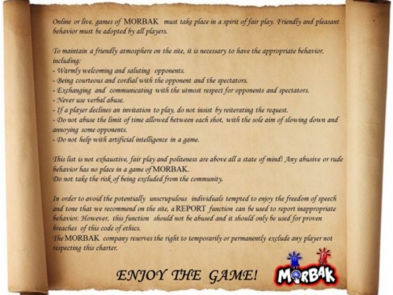 The ethics charter of multiplayer game morbak, online or with electronic board